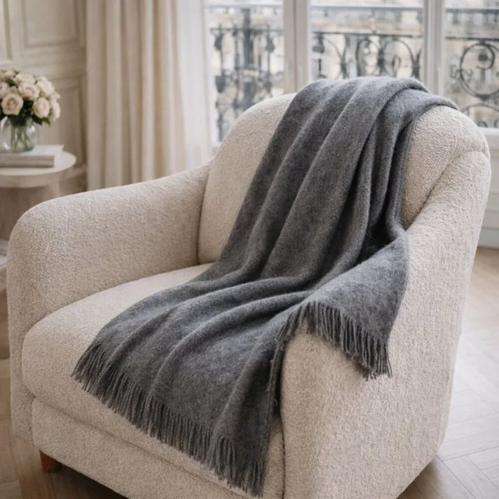 Kassatex 100% Baby Alpaca Luxury Throw Blanket Made in Peru Luxe Gray NWT